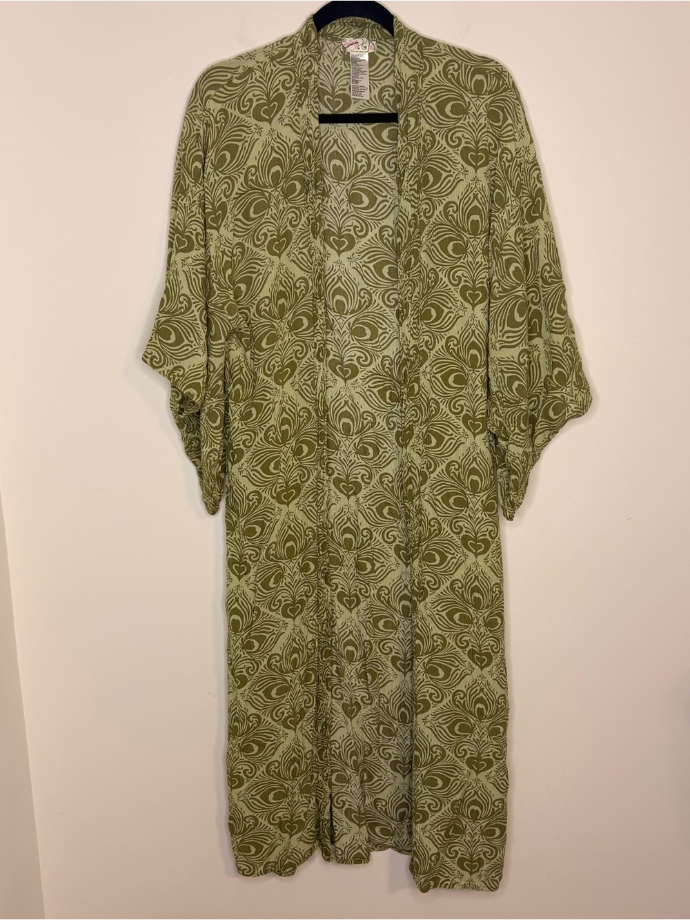 Free People Olive Green Printed Riviera Tile Kimono Duster One Size All